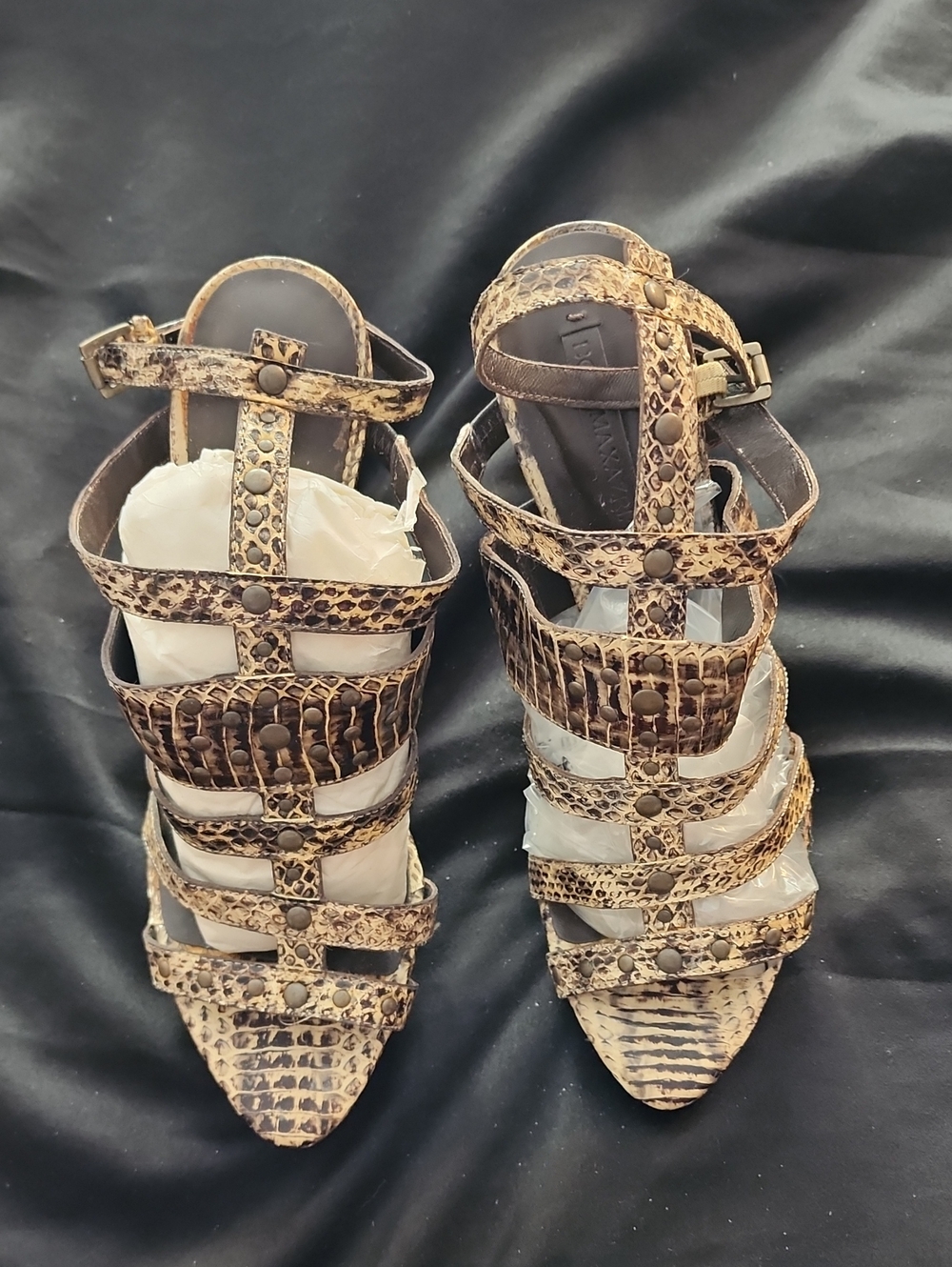 Strappy Snake-Print Women’s Sandals - Brown 8.5